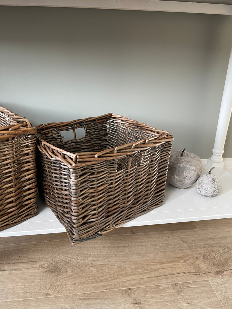Square dark wash wicker basket Abode