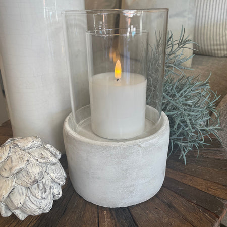 Small Round Glass Cement Hurricane