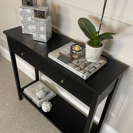 Lindon two drawer shelf black console