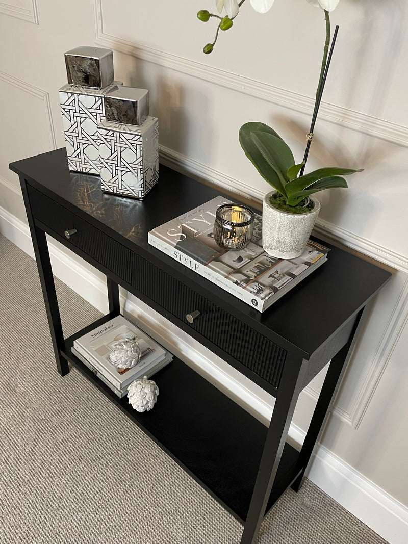 Lindon two drawer shelf black console