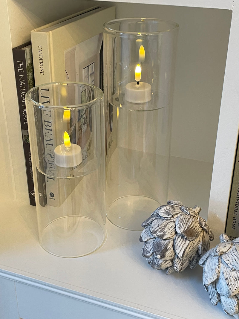 Glass cylindrical hollow candle holder