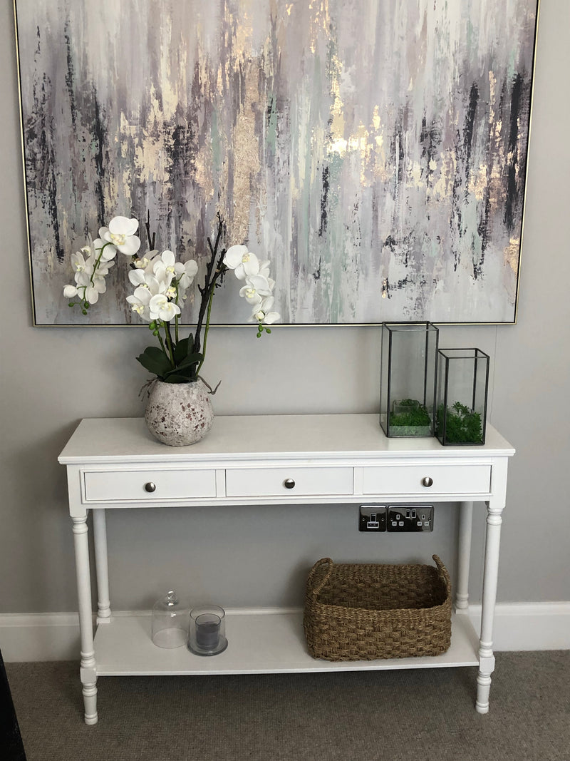 White large long 3 drawer console table