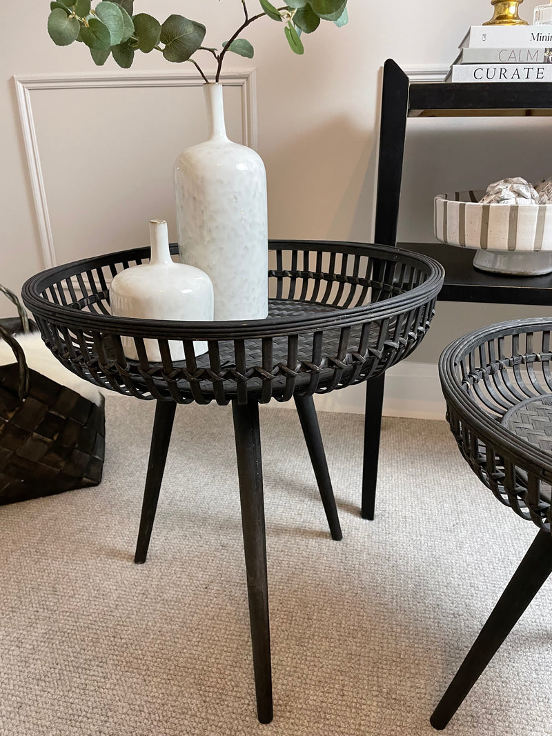 Black bamboo round side table 2 sizes