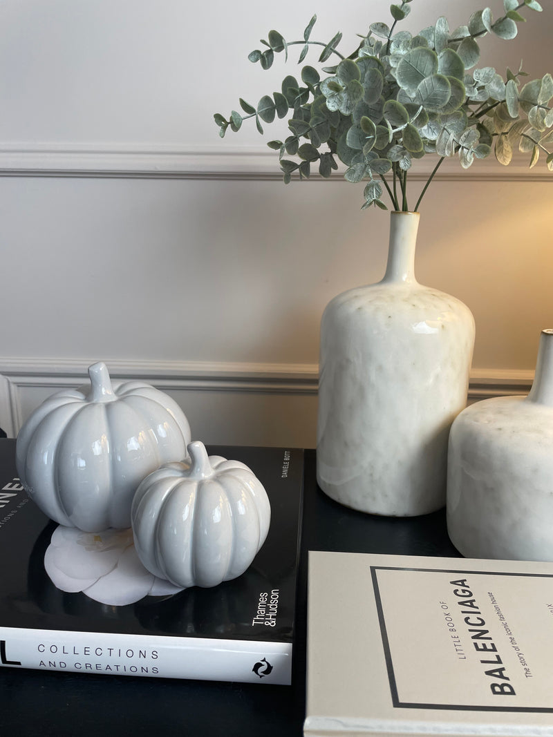 Large pale Grey Halloween Ceramic Pumpkin 10cm
