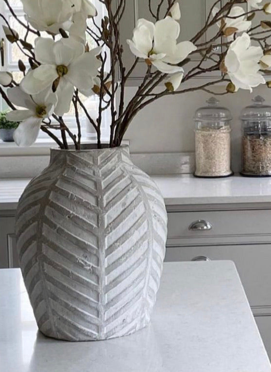 Bloomville large chevron stone rustic vase
