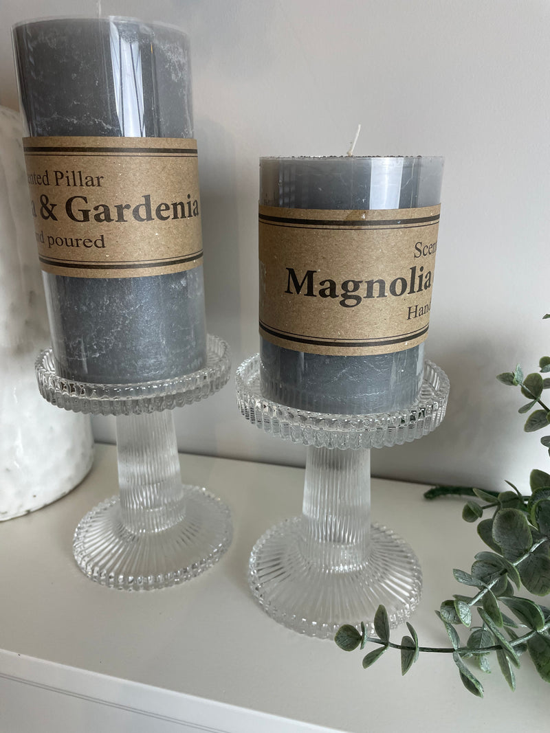 Pair of ribbed glass candle sticks holders