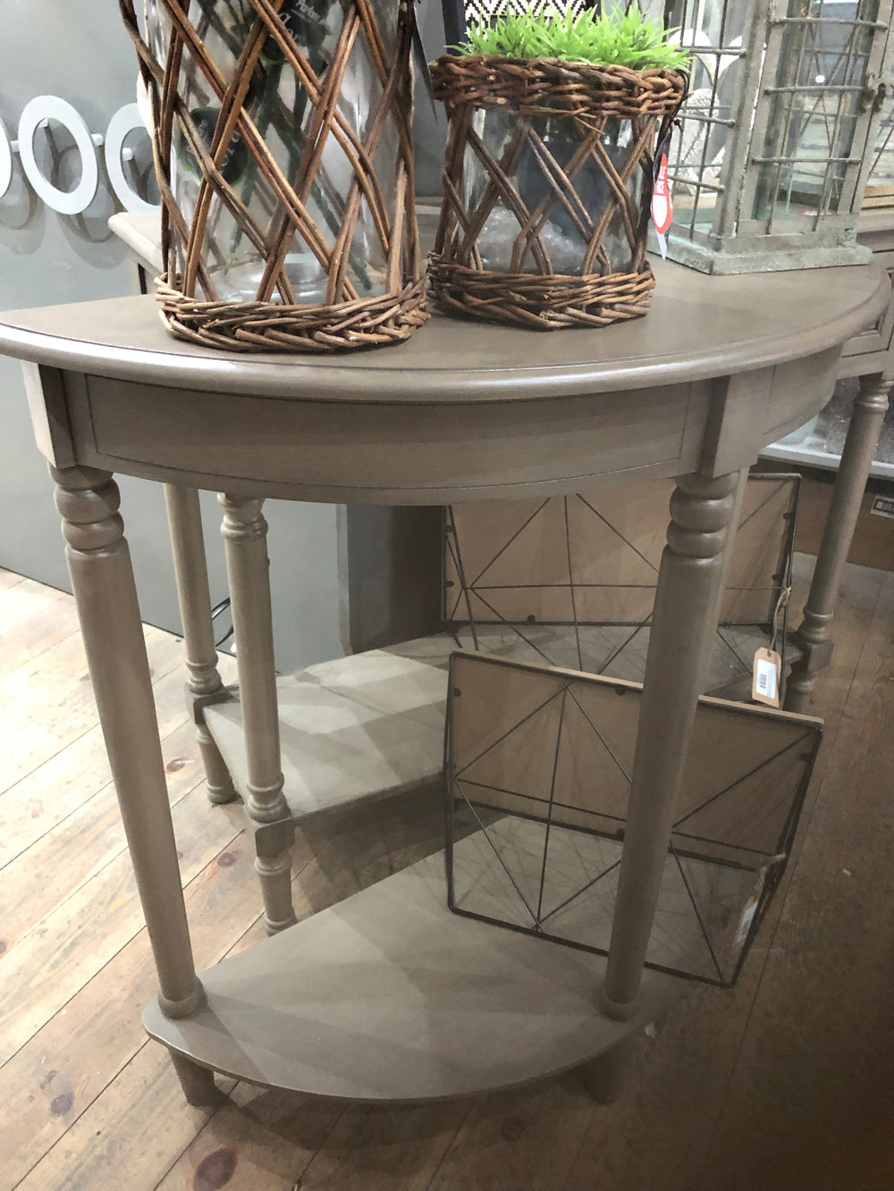 Rustic half moon shop console table