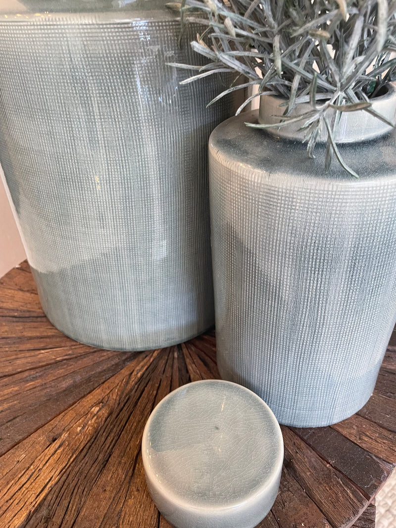 Large ceramic khaki grey lidded ginger jar