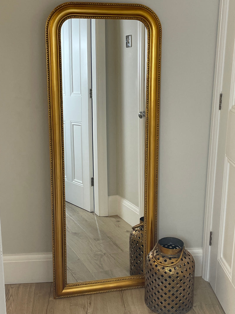 Gold beaded arched full length mirror
