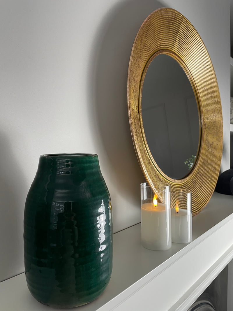 Large Gold ribbed edge round mirror 72cm