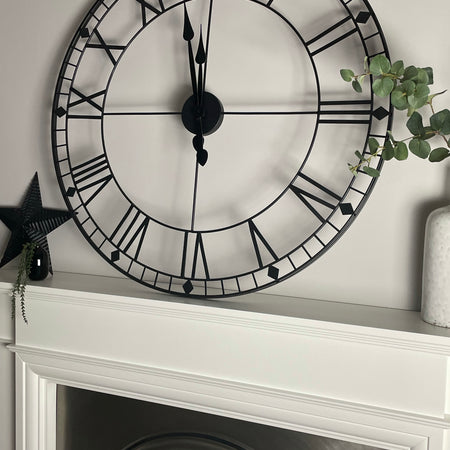 Huge black skeleton metal clock 88cm and 60cm