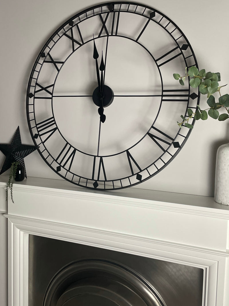 Huge black skeleton metal clock 88cm and 60cm