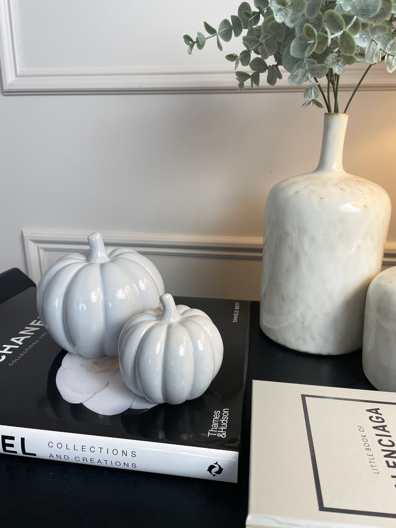 Large pale Grey Halloween Ceramic Pumpkin 10cm