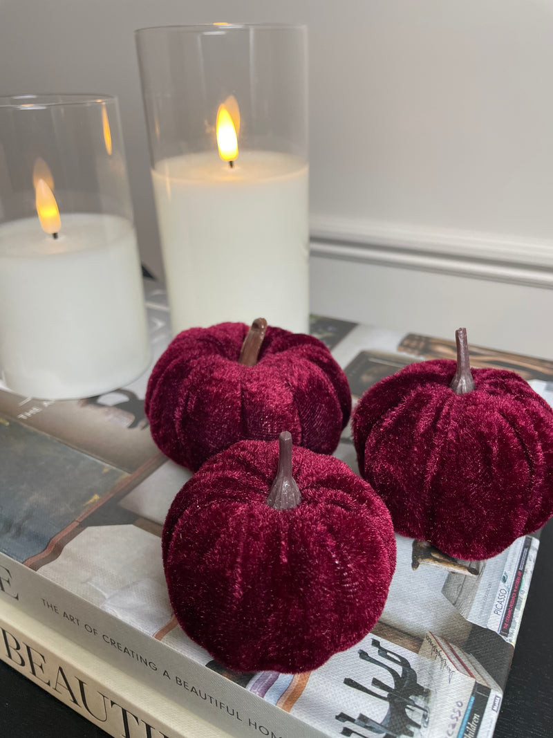 Set of 3 Rich red Halloween pumpkins