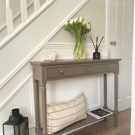 Slim thin taupe console table