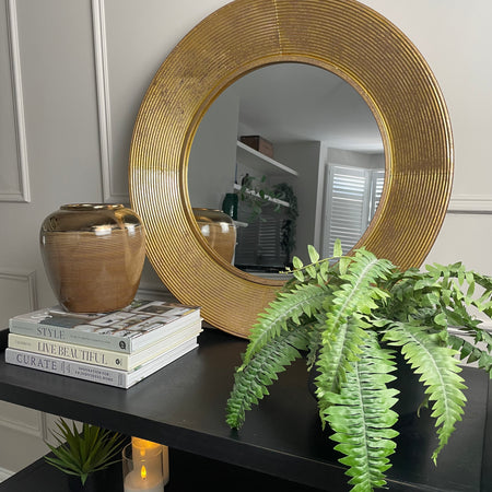 Large Gold ribbed edge round mirror 72cm