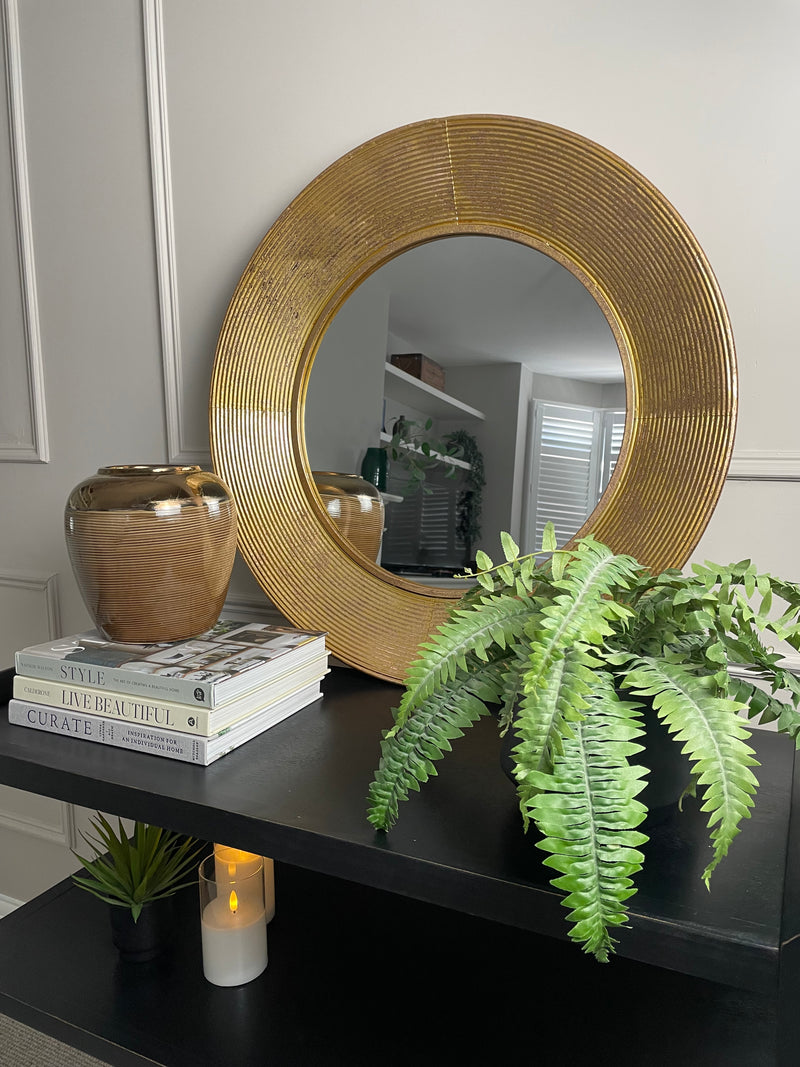 Large Gold ribbed edge round mirror 72cm