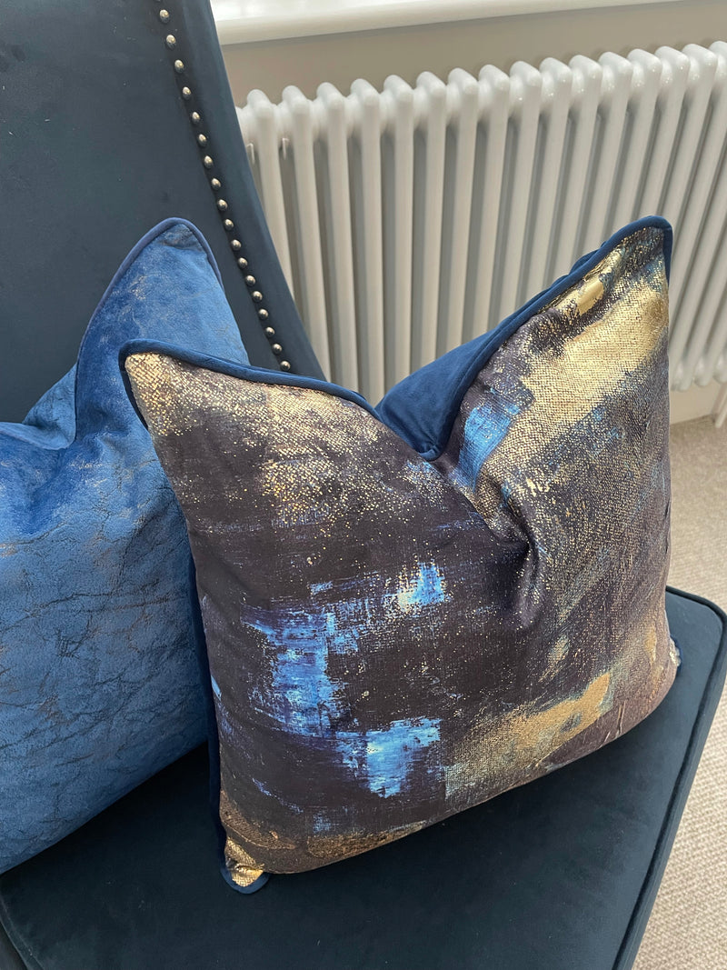 Navy and gold piped luxe Twilight cushion