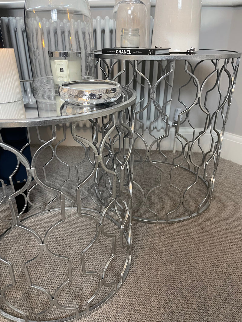 Large Silver metal side table with mirrored top
