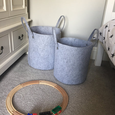Grey felt bag basket Storage, 3 sizes.
