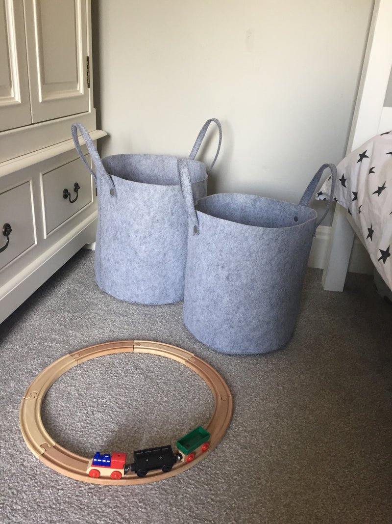Grey felt bag basket Storage, 3 sizes.