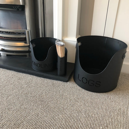 Black fireside set log kindling and match storage