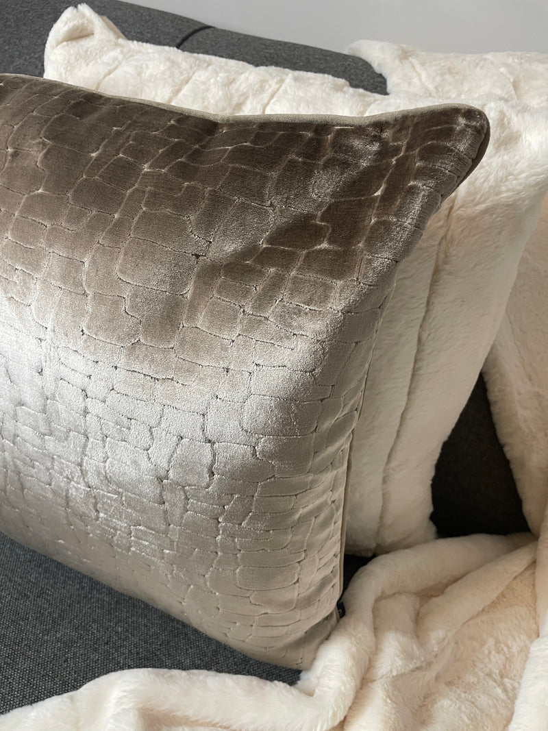 Bloomsbury taupe velvet textured cushion feather filled