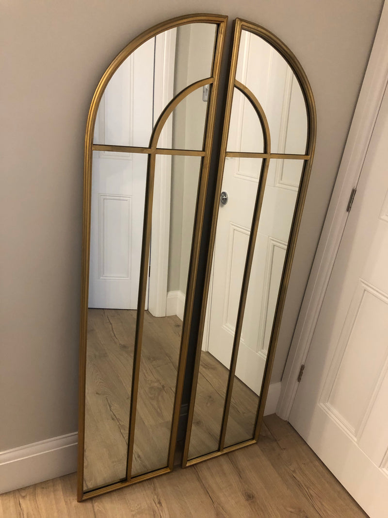 Gold arched window mirror two part