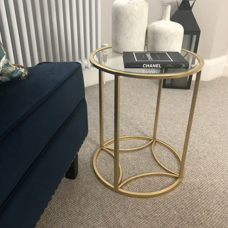 Gold glass round side table