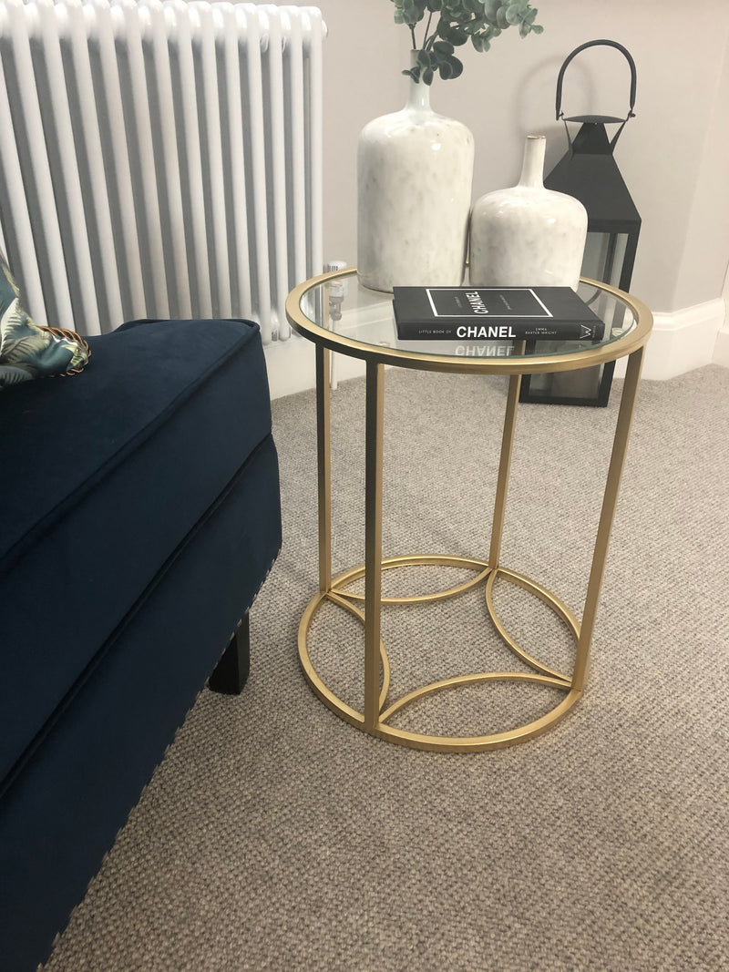 Gold glass round side table