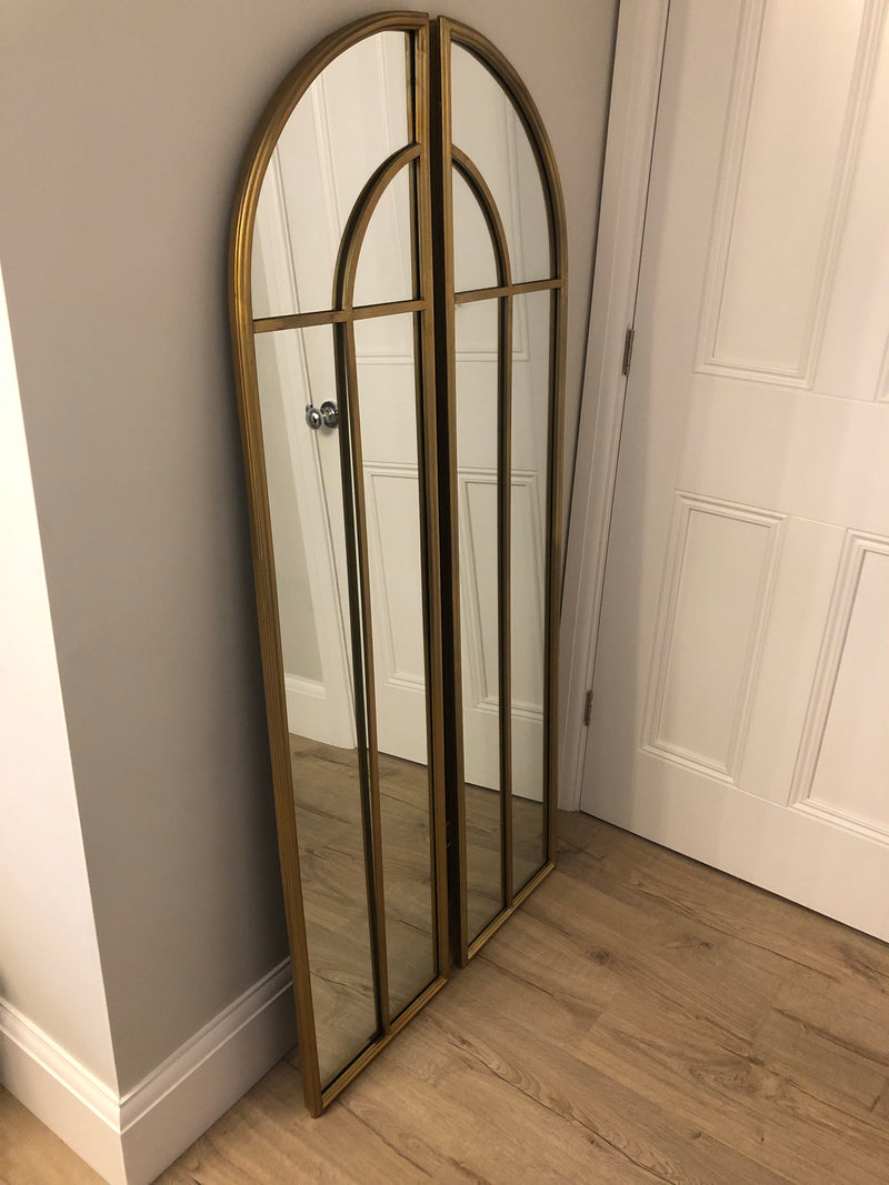 Gold arched window mirror two part