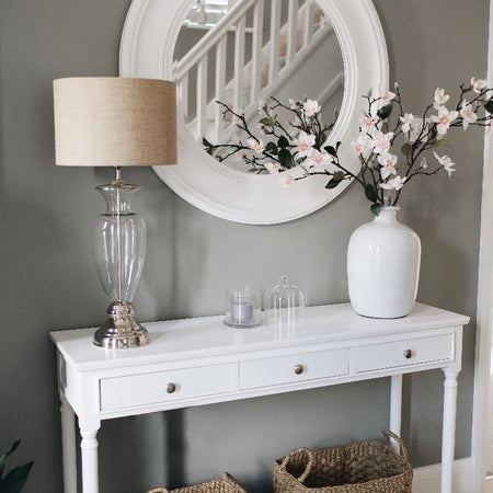 White large long 3 drawer console table