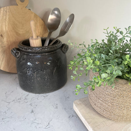 Ravello Large Charcoal Chunky Crackle Pot With Handles