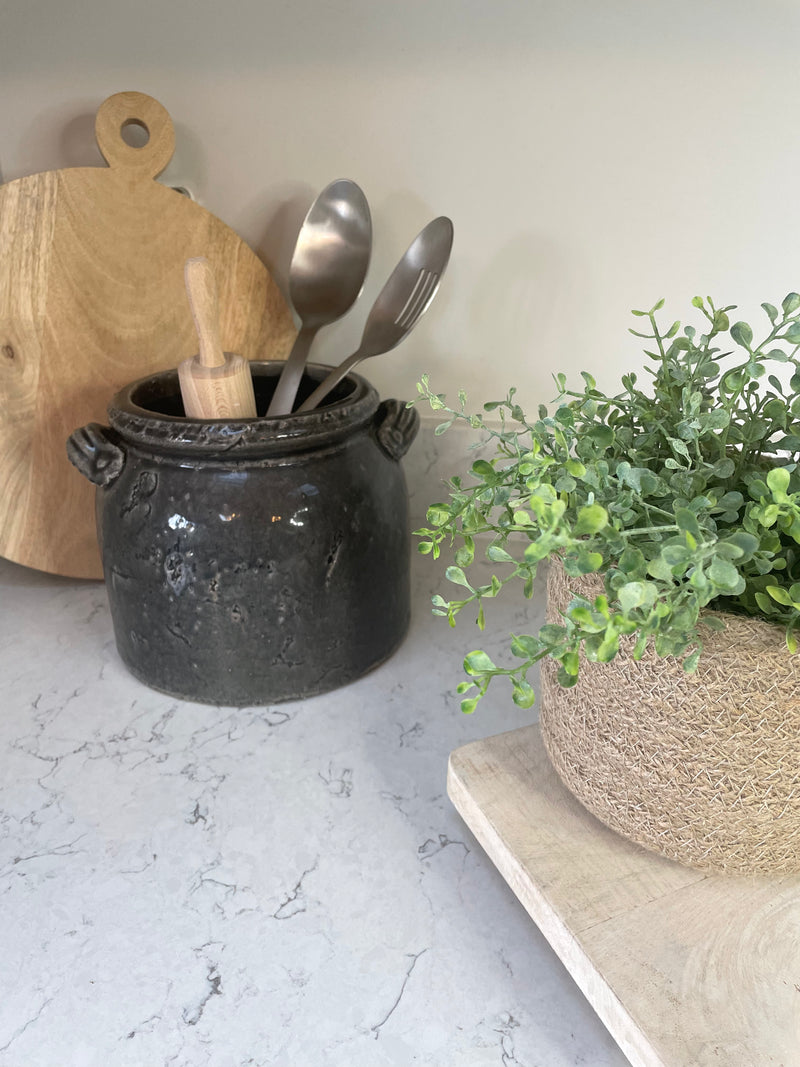 Ravello Large Charcoal Chunky Crackle Pot With Handles