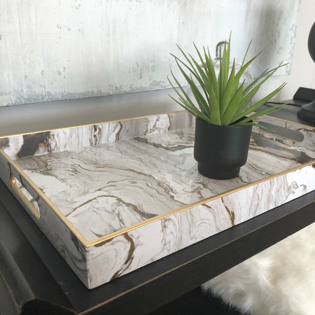 Large white and gold marble tray