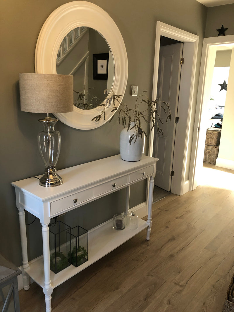 White large long 3 drawer console table