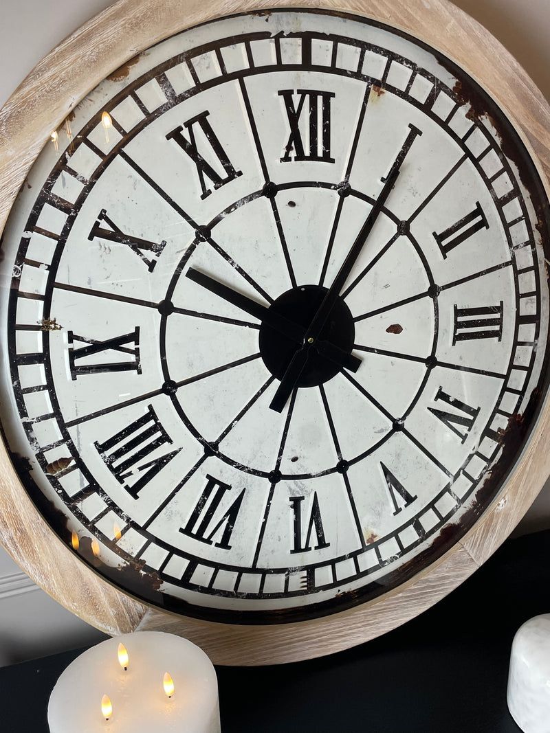 Large Wood metal Roman numeral wall clock