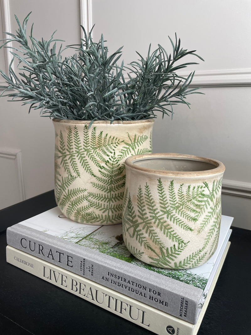 Ceramic Rustic Fern Detail Plant Pot