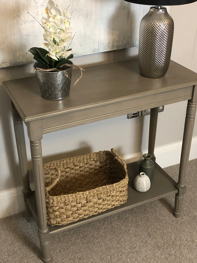 Simple turned leg taupe stone console table 80cm