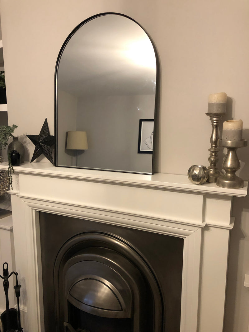 Black arched top metal mirror