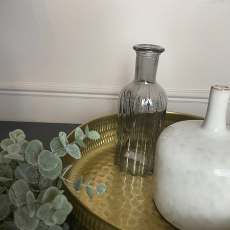 Grey glass ribbed bottle 20cm