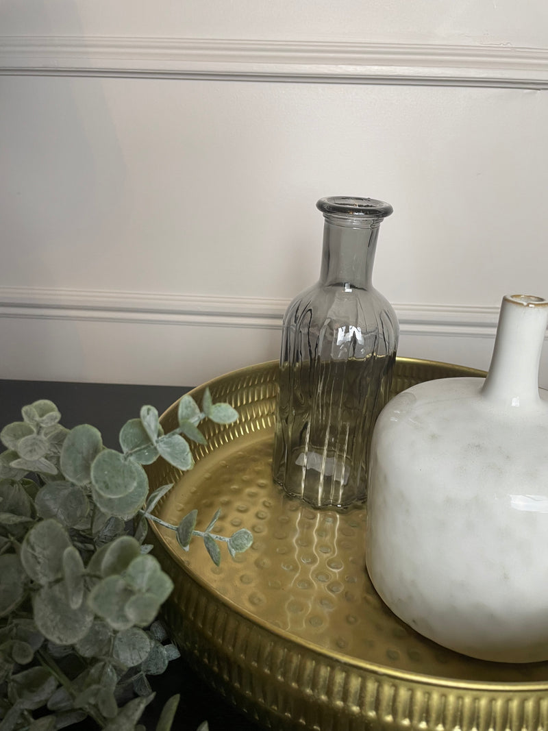 Grey glass ribbed bottle 20cm