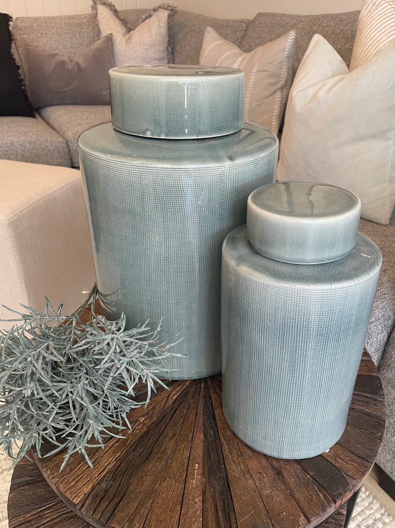 Large ceramic khaki grey lidded ginger jar