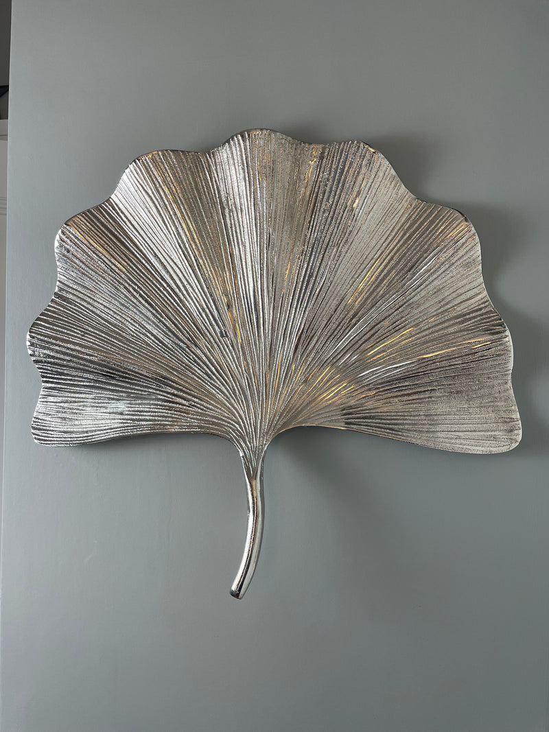 Silver lotus leaf ginkgo wall art plaque