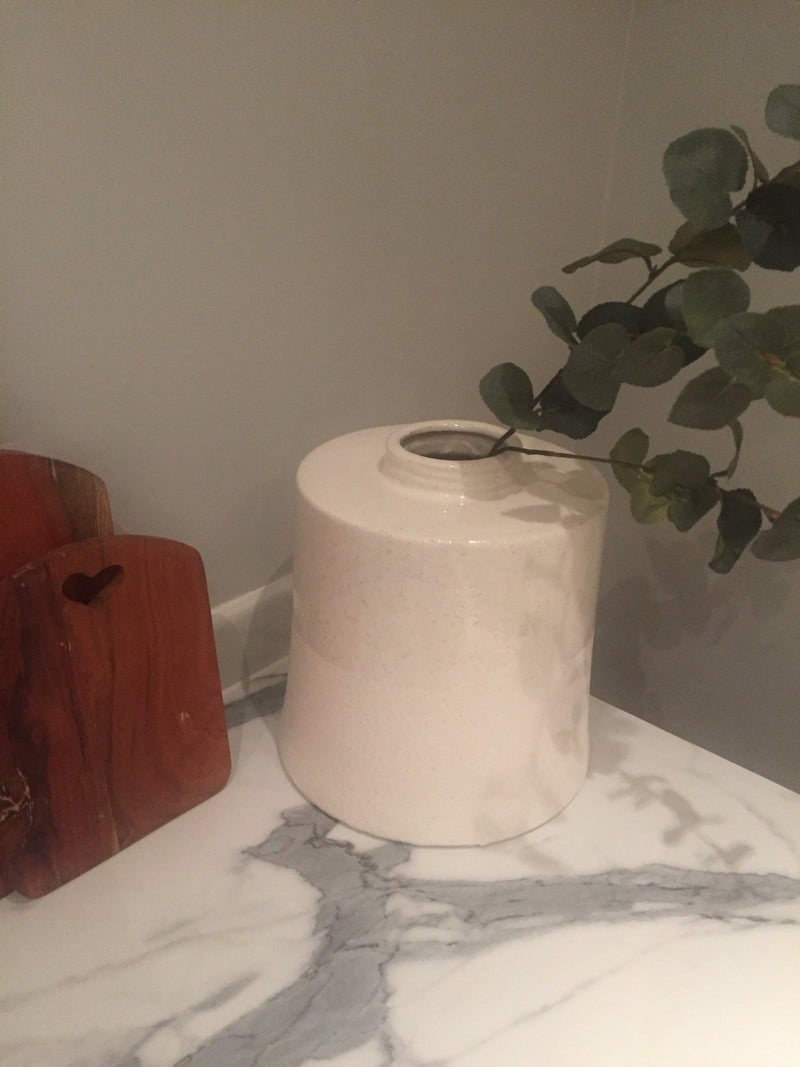 White cream textured two tone large ceramic shaped vase