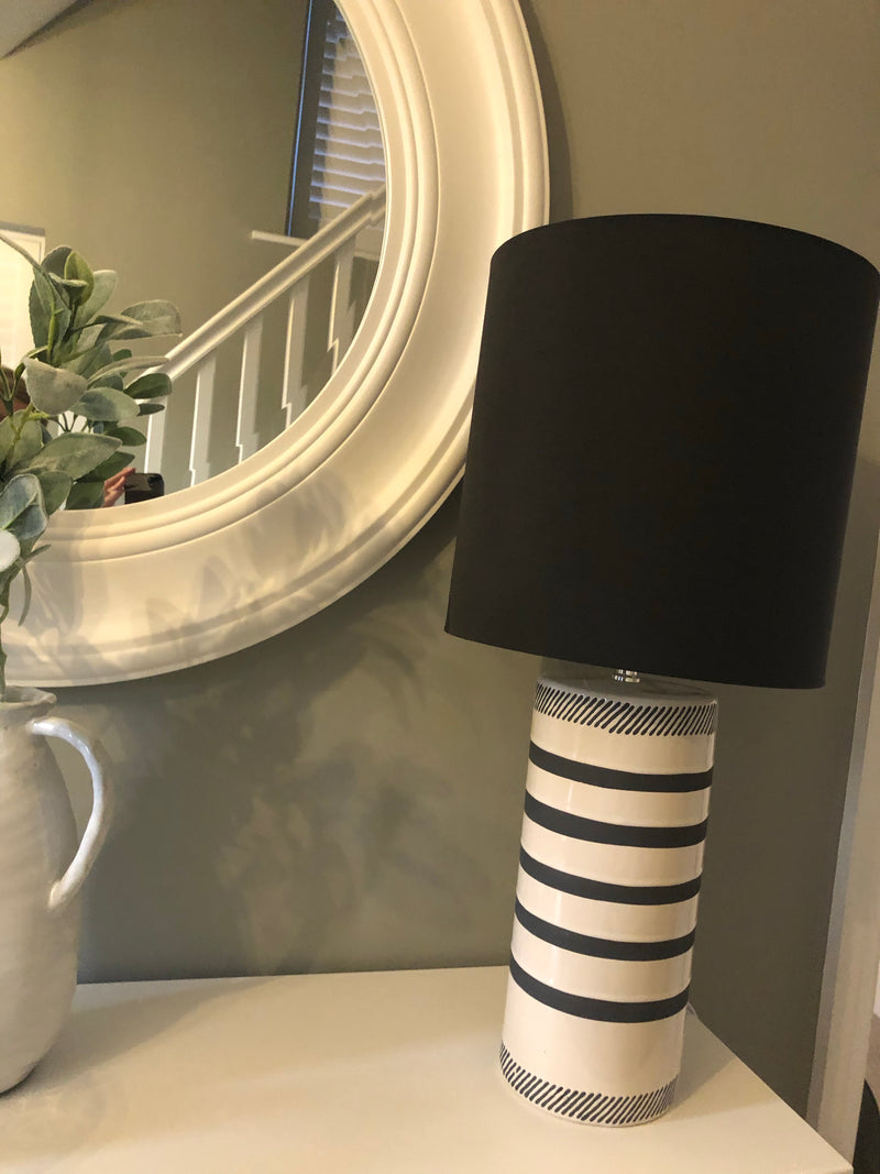 Black and white stripe base lamp black shade