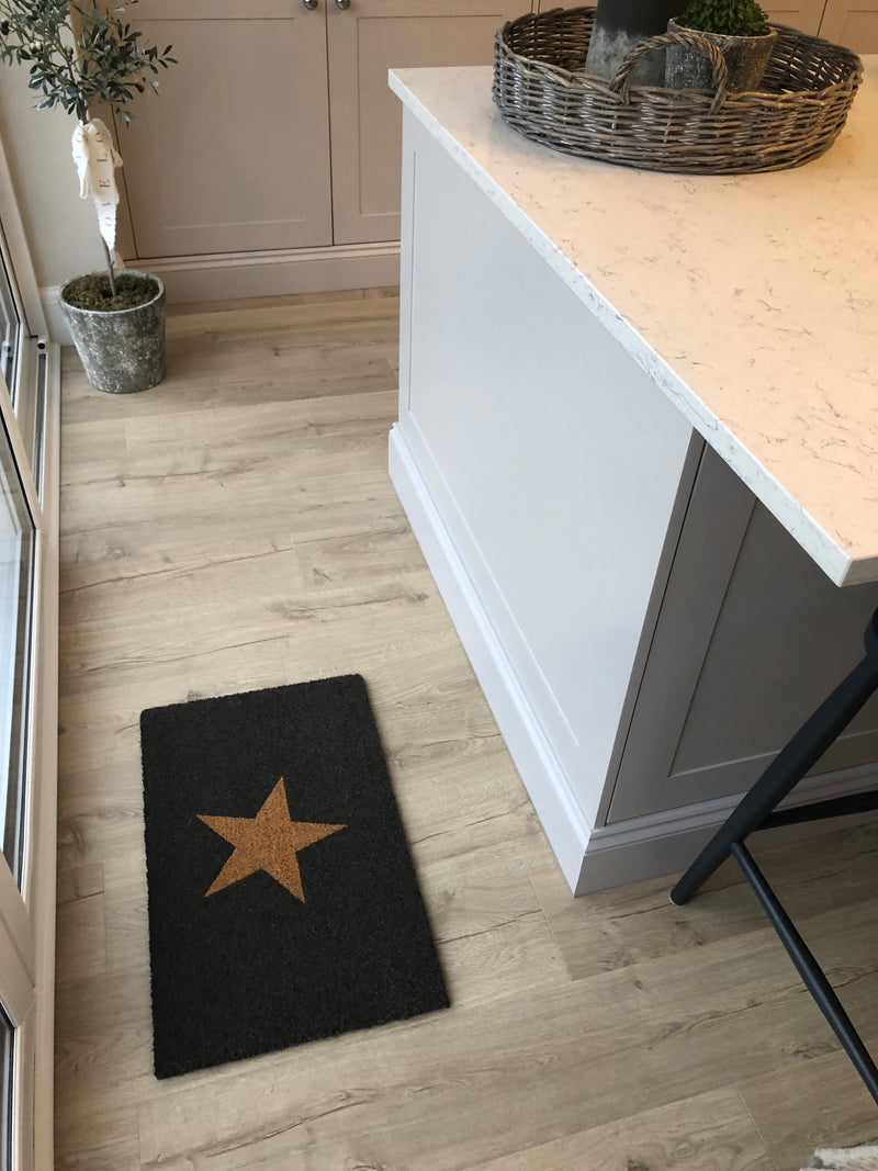 Dark charcoal star natural coir door mat rug 45x75