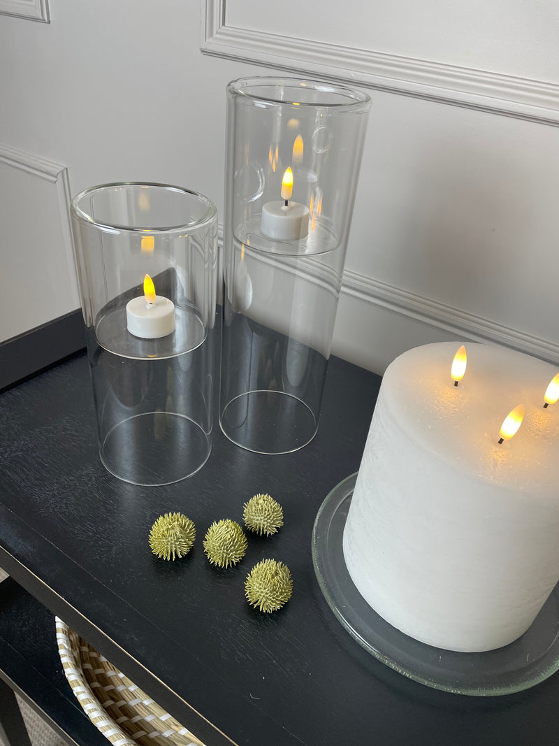 Glass cylindrical hollow candle holder