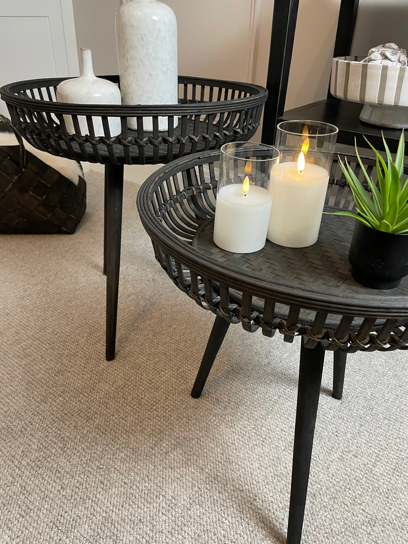Black bamboo round side table 2 sizes