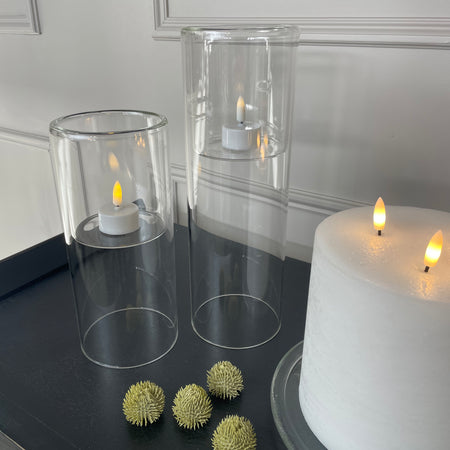 Glass cylindrical hollow candle holder